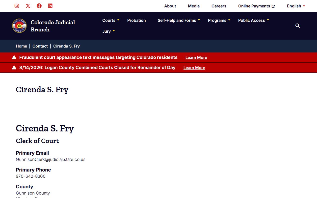Hinsdale County court docket clerk contact