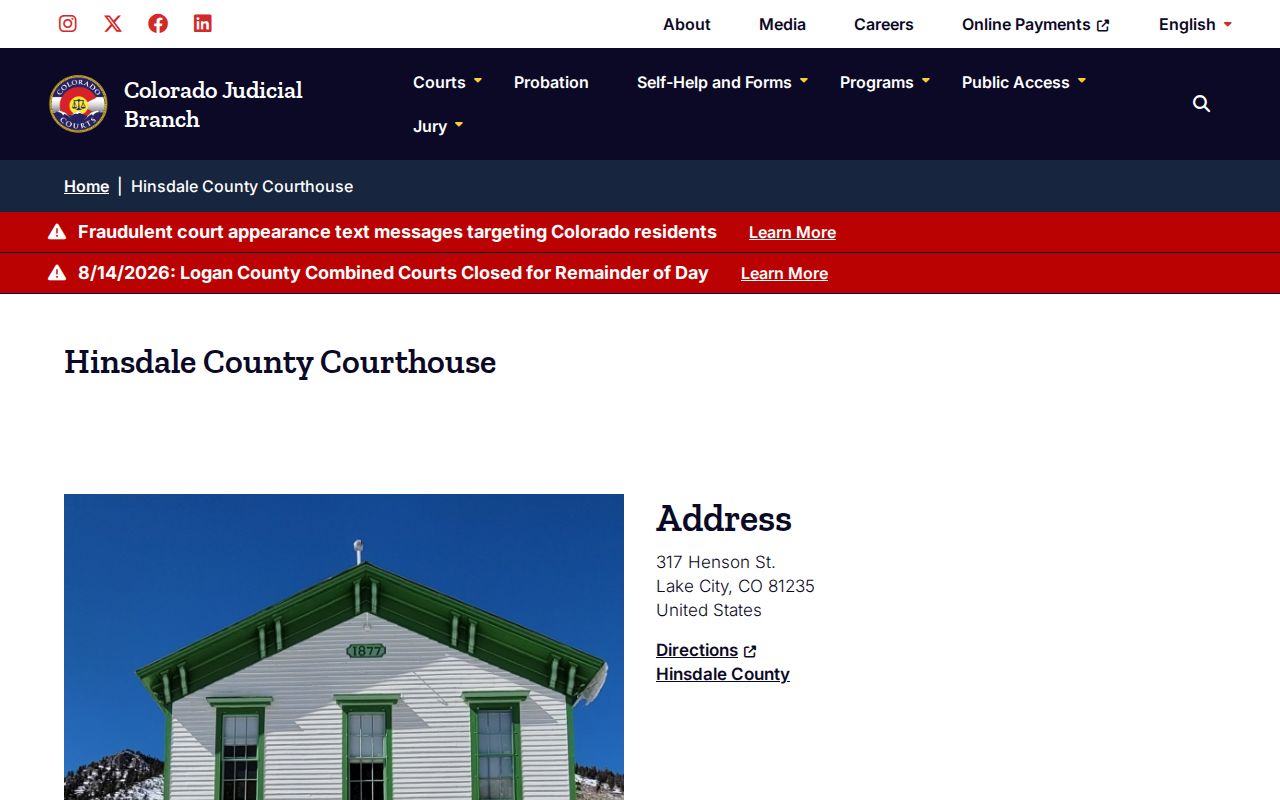 Hinsdale County court docket courthouse contact