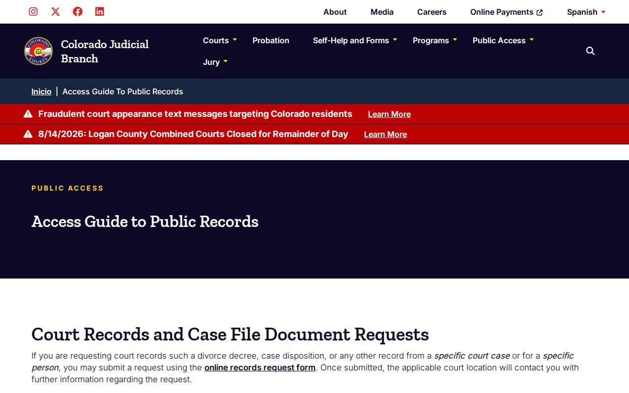 Hinsdale County docket search Judicial Access Guide