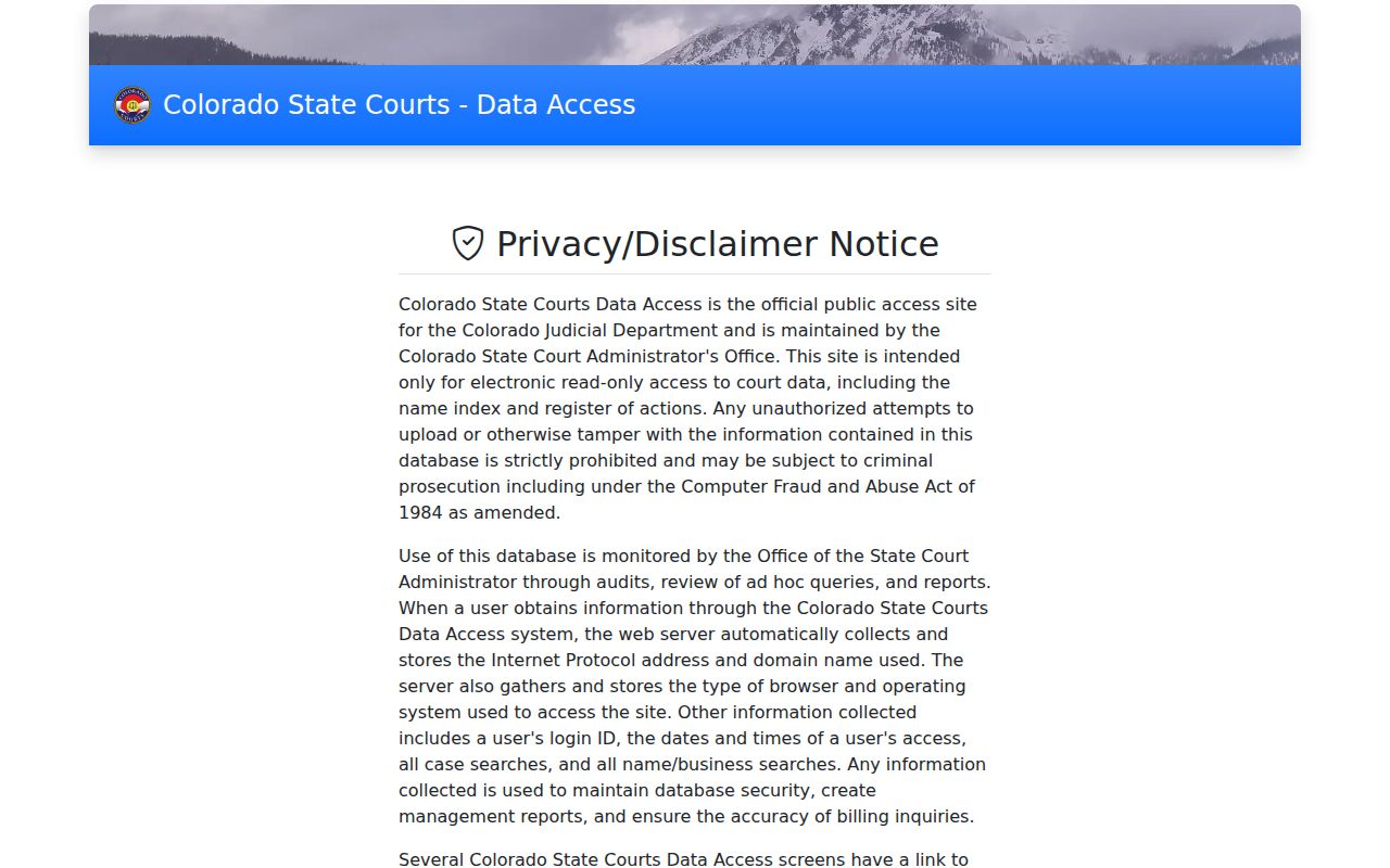 Hinsdale County docket search state data access notice