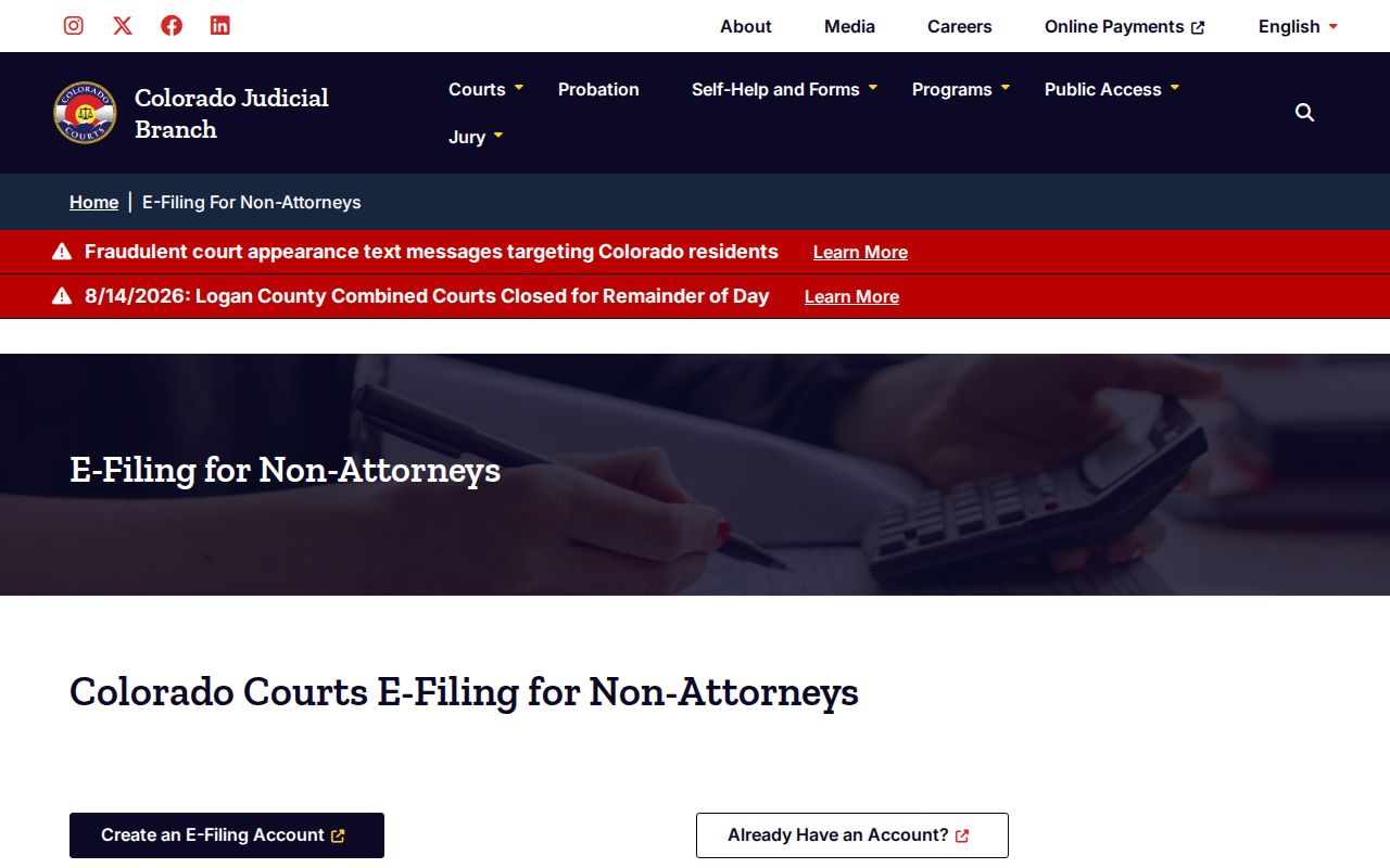 Hinsdale County civil docket self-represented e-filing access