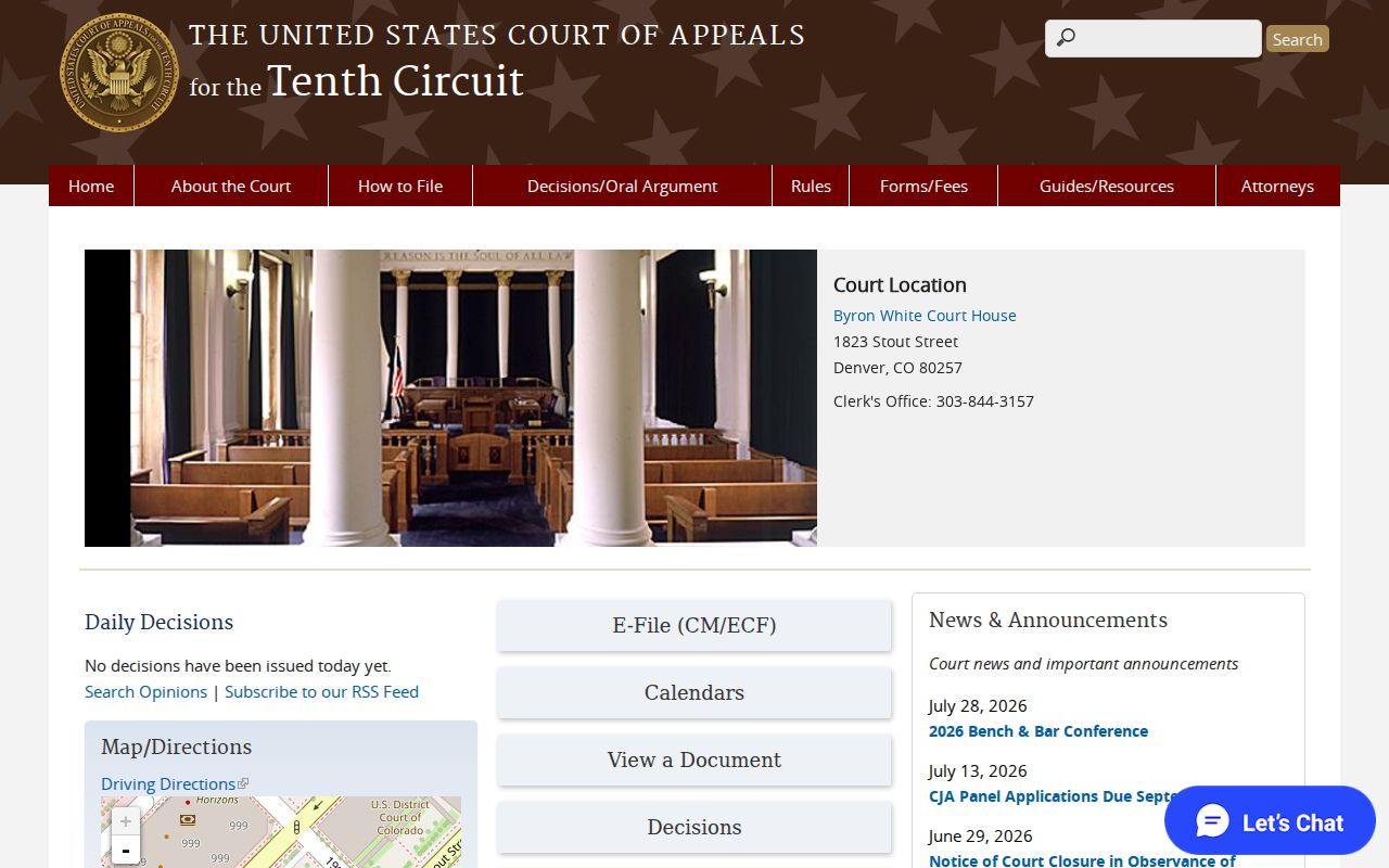 Hinsdale County federal appellate court calendar source