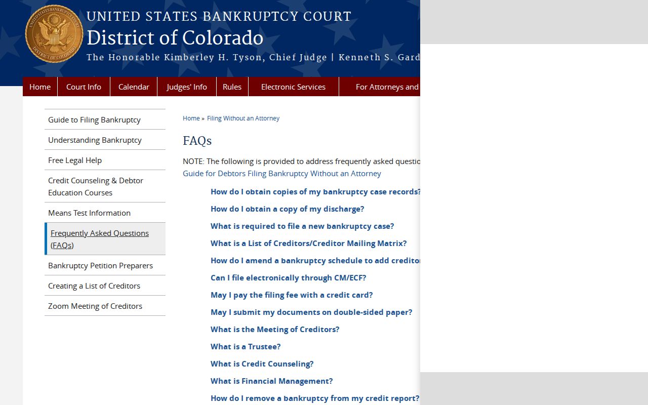 Federal bankruptcy copy information for Hinsdale County court records
