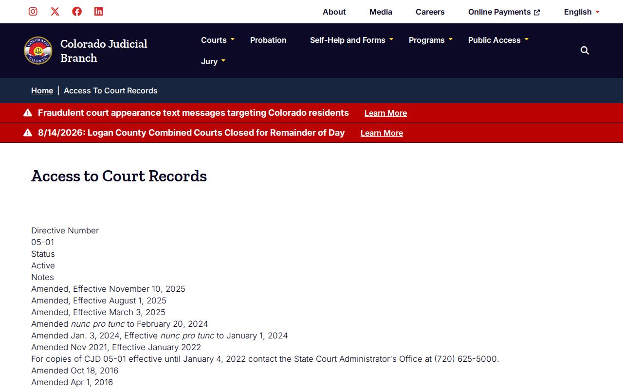 Hinsdale County court records public access directive