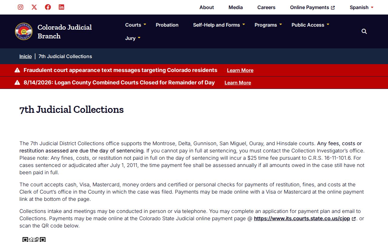 Hinsdale County traffic court collections and warrant information
